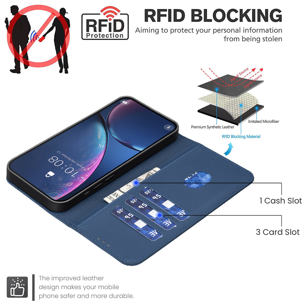 For Oppo Reno13 F 5G Case BINFEN COLOR BF35 Geometry Imprinted Leather Phone Cover RFID Blocking Wallet Stand - Blue