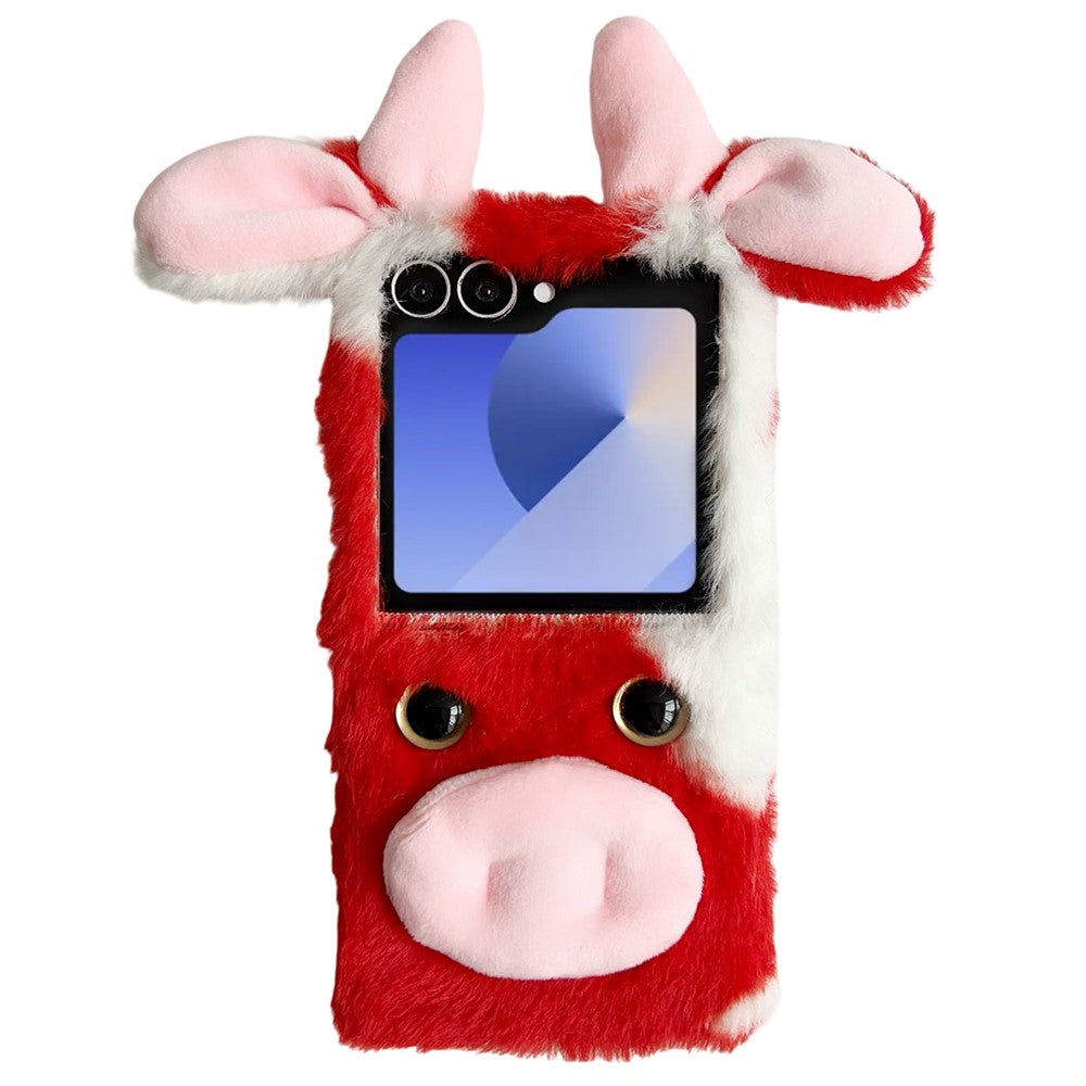 For Samsung Galaxy Z Flip7 5G Case Plush Cow Hard PC Protective Phone Cover - Red