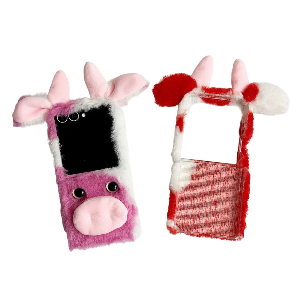 For Samsung Galaxy Z Flip7 5G Case Plush Cow Hard PC Protective Phone Cover - Red