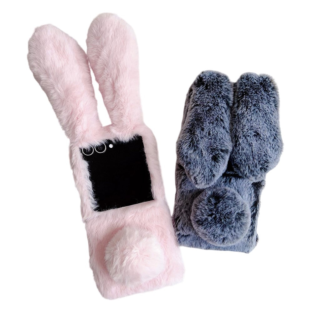 For Samsung Galaxy Z Flip7 5G Case Bunny Ears Winter Plush Hard PC Phone Cover - Dark Grey
