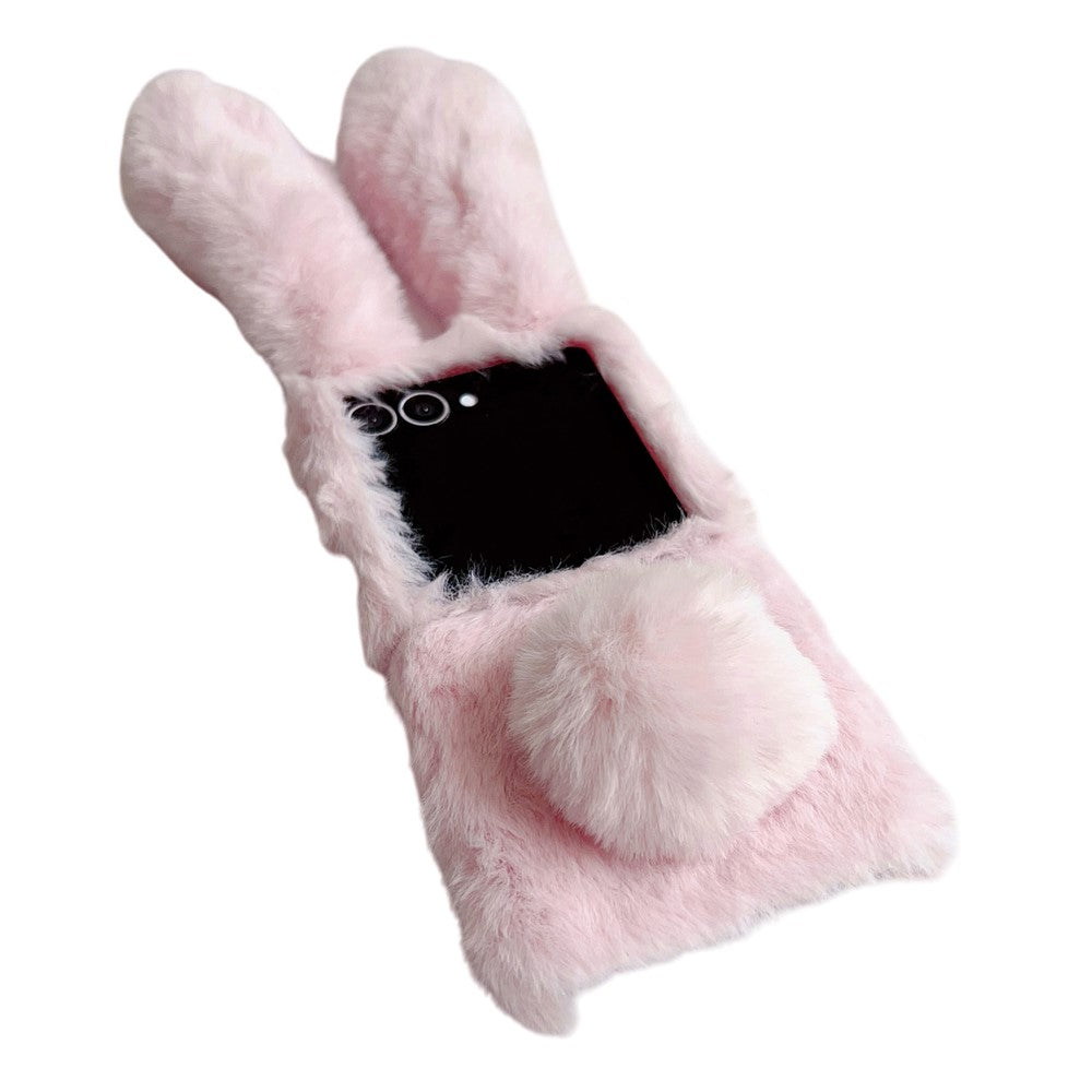 For Samsung Galaxy Z Flip7 5G Case Bunny Ears Winter Plush Hard PC Phone Cover - Black