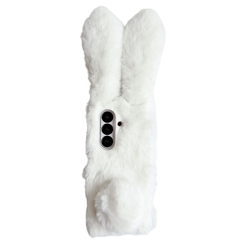 For Samsung Galaxy Z Fold7 5G Case Bunny Ears Winter Plush Hard PC Phone Cover - Black