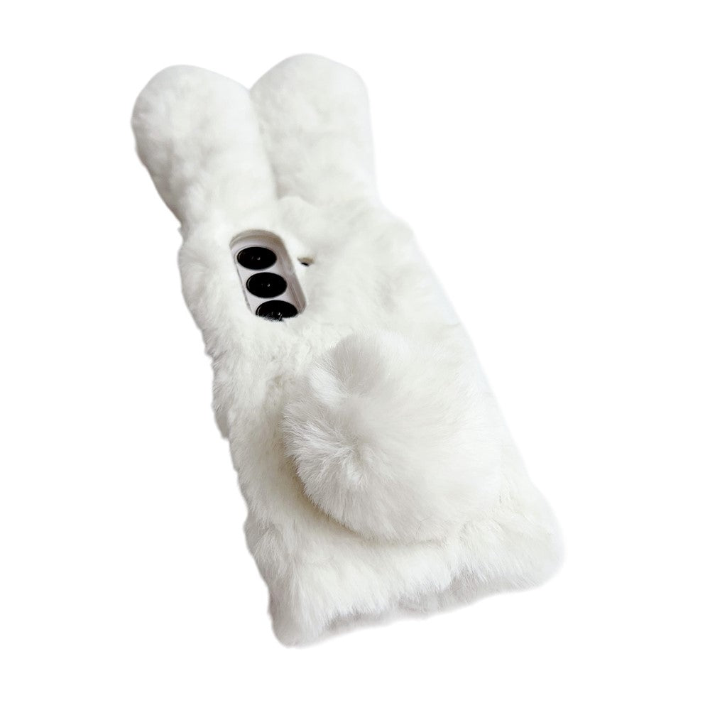 For Samsung Galaxy Z Fold7 5G Case Bunny Ears Winter Plush Hard PC Phone Cover - Black