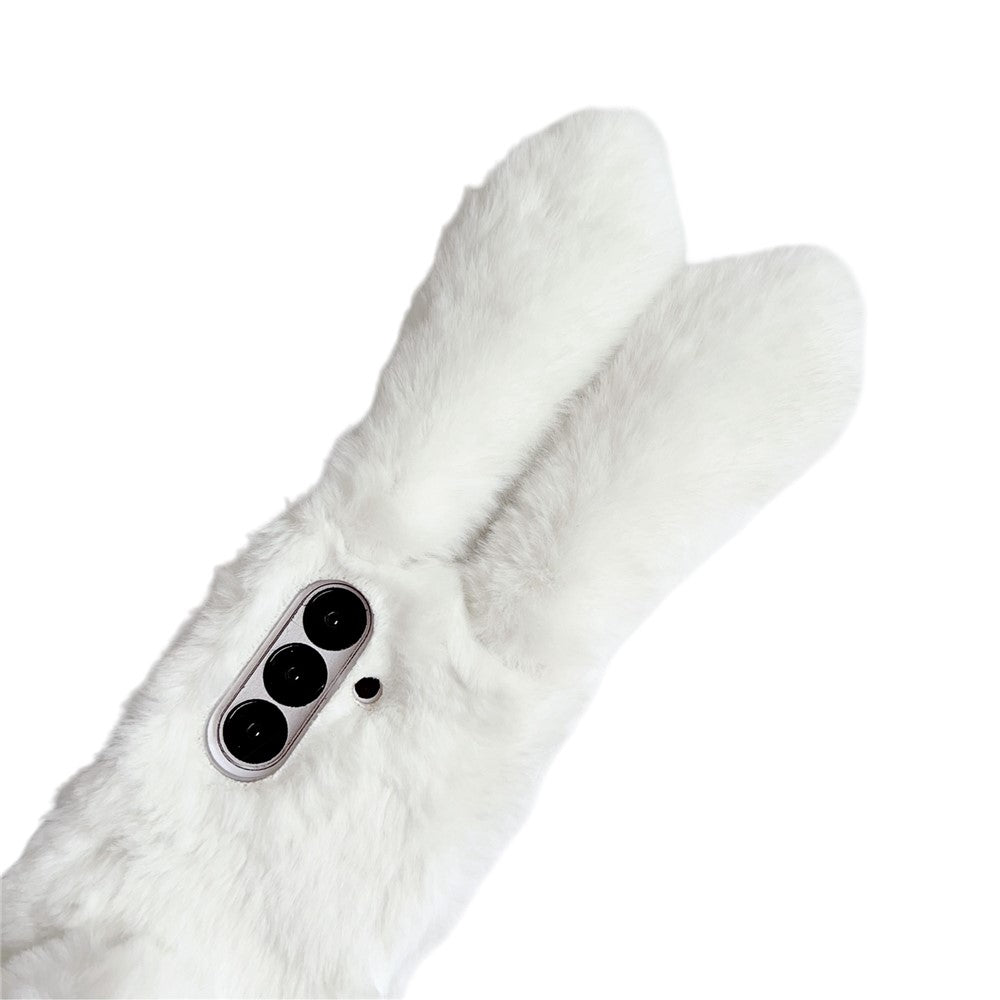 For Samsung Galaxy Z Fold7 5G Case Bunny Ears Winter Plush Hard PC Phone Cover - Black