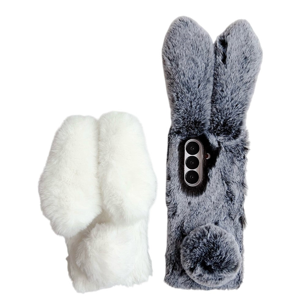 For Samsung Galaxy Z Fold7 5G Case Bunny Ears Winter Plush Hard PC Phone Cover - Black