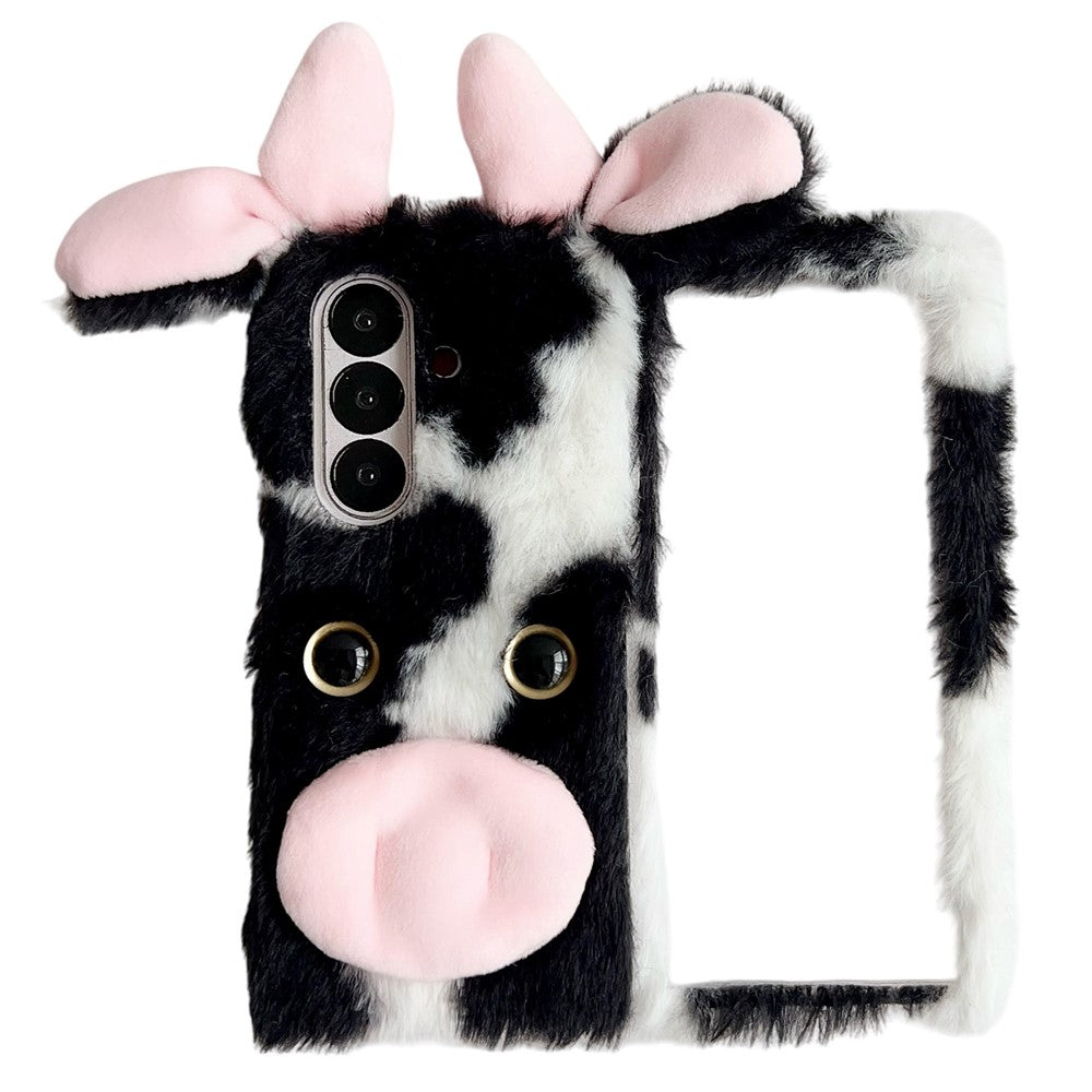 For Samsung Galaxy Z Fold7 5G Case Plush Cow Hard PC Protective Phone Cover - Black