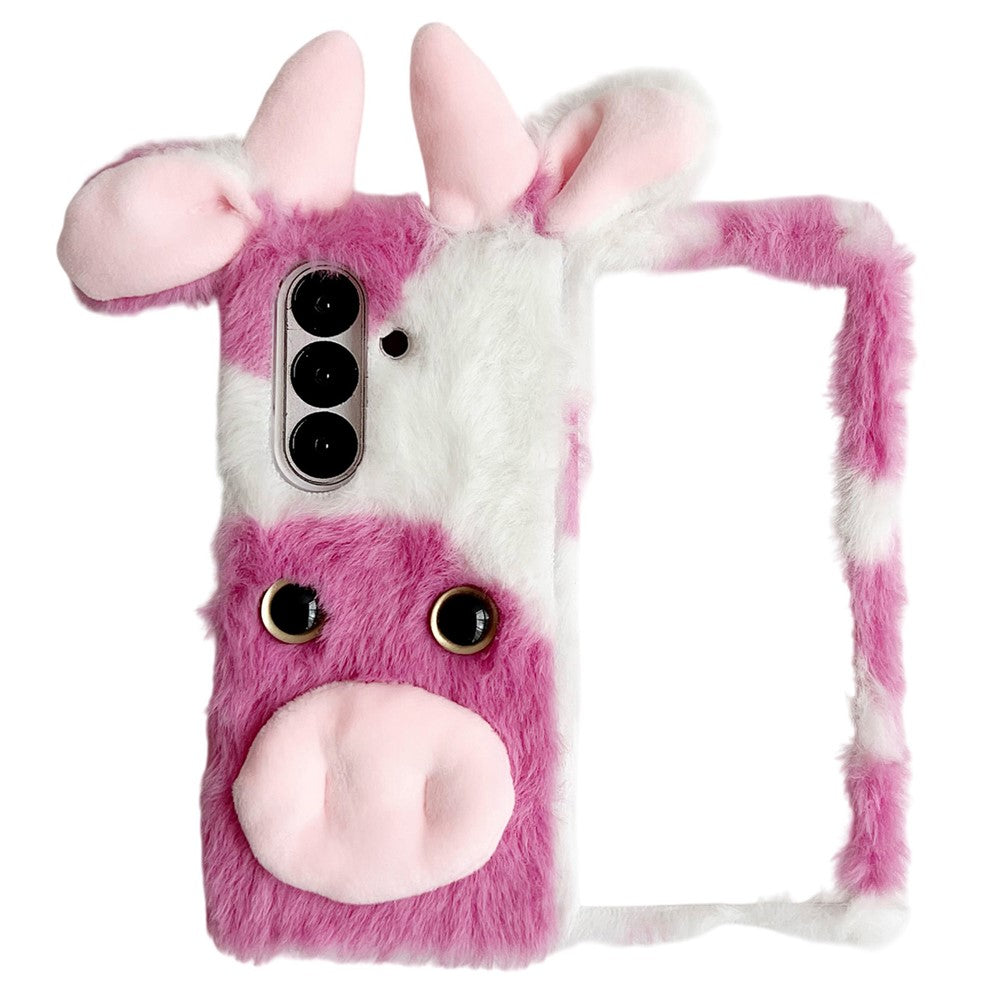 For Samsung Galaxy Z Fold7 5G Case Plush Cow Hard PC Protective Phone Cover - Pink