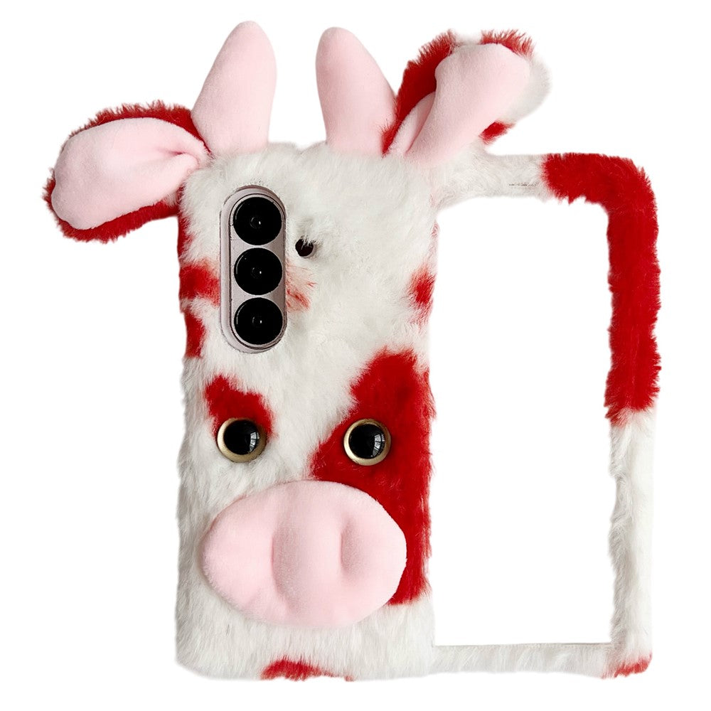 For Samsung Galaxy Z Fold7 5G Case Plush Cow Hard PC Protective Phone Cover - Red