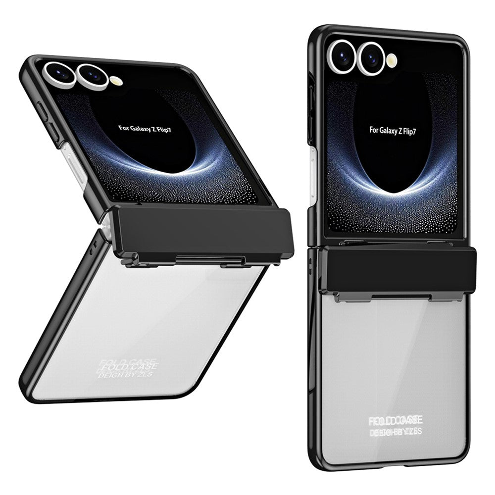 For Samsung Galaxy Z Flip7 5G Case Electroplating PC Folding Phone Cover - Black
