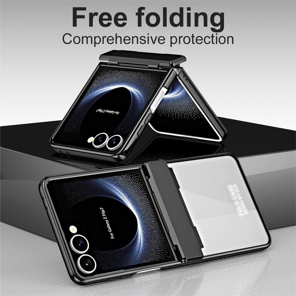 For Samsung Galaxy Z Flip7 5G Case Electroplating PC Folding Phone Cover - Black