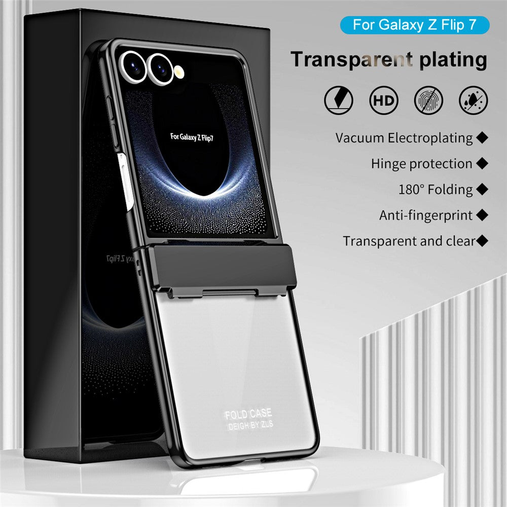 For Samsung Galaxy Z Flip7 5G Case Electroplating PC Folding Phone Cover - Black