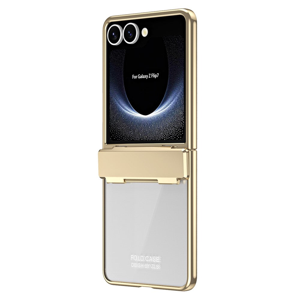 For Samsung Galaxy Z Flip7 5G Case Electroplating PC Folding Phone Cover with Screen Protector - Gold