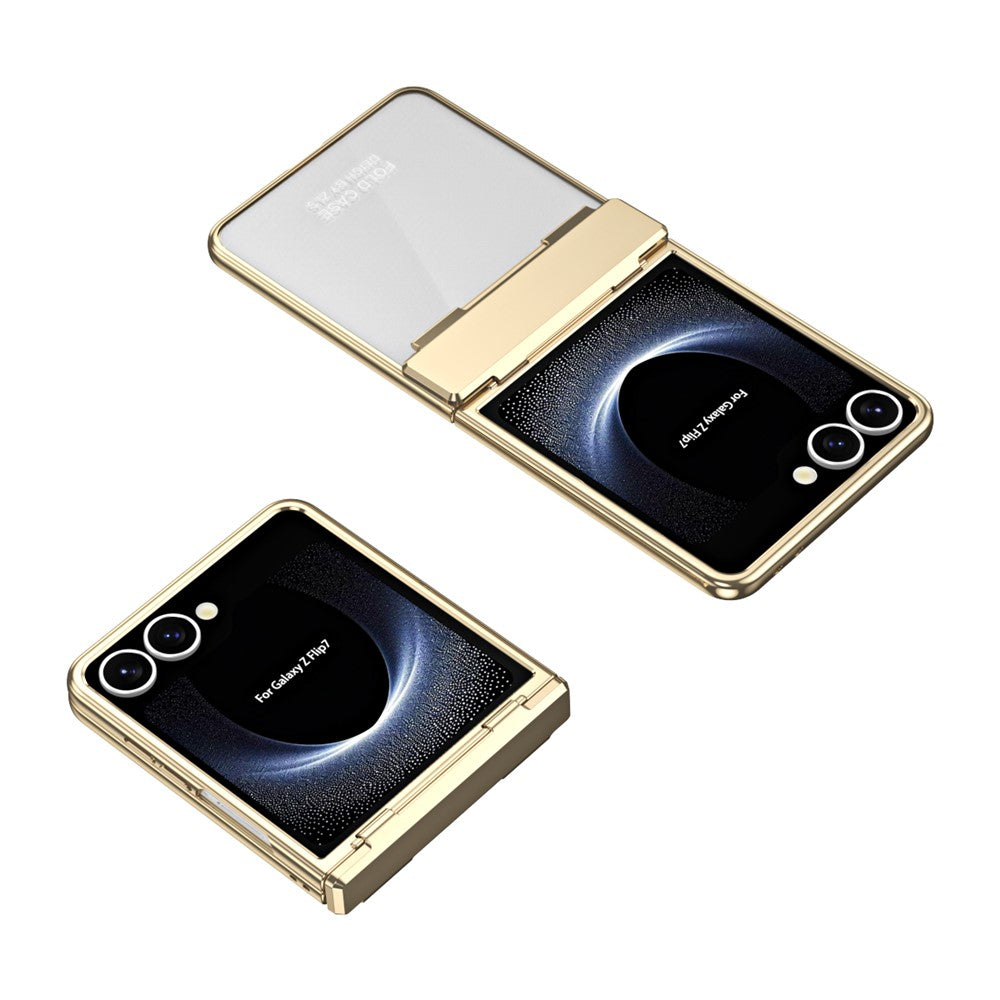 For Samsung Galaxy Z Flip7 5G Case Electroplating PC Folding Phone Cover with Screen Protector - Gold