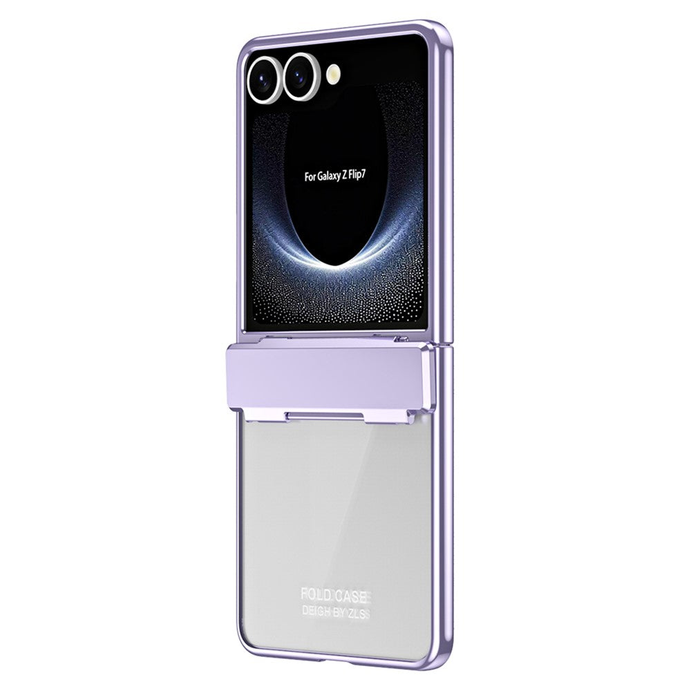 For Samsung Galaxy Z Flip7 5G Case Electroplating PC Folding Phone Cover with Screen Protector - Purple