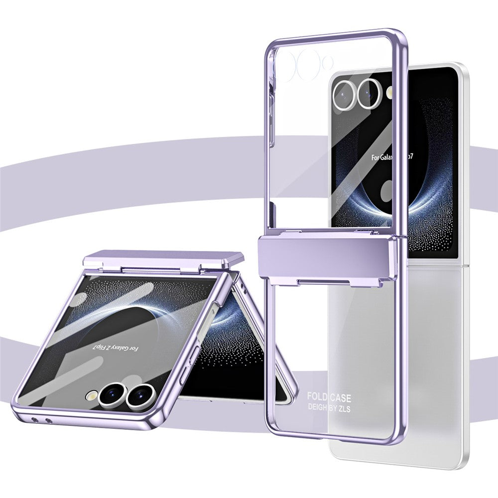 For Samsung Galaxy Z Flip7 5G Case Electroplating PC Folding Phone Cover with Screen Protector - Purple