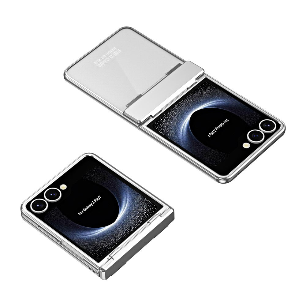 For Samsung Galaxy Z Flip7 5G Case Electroplating PC Folding Phone Cover with Screen Protector - Silver