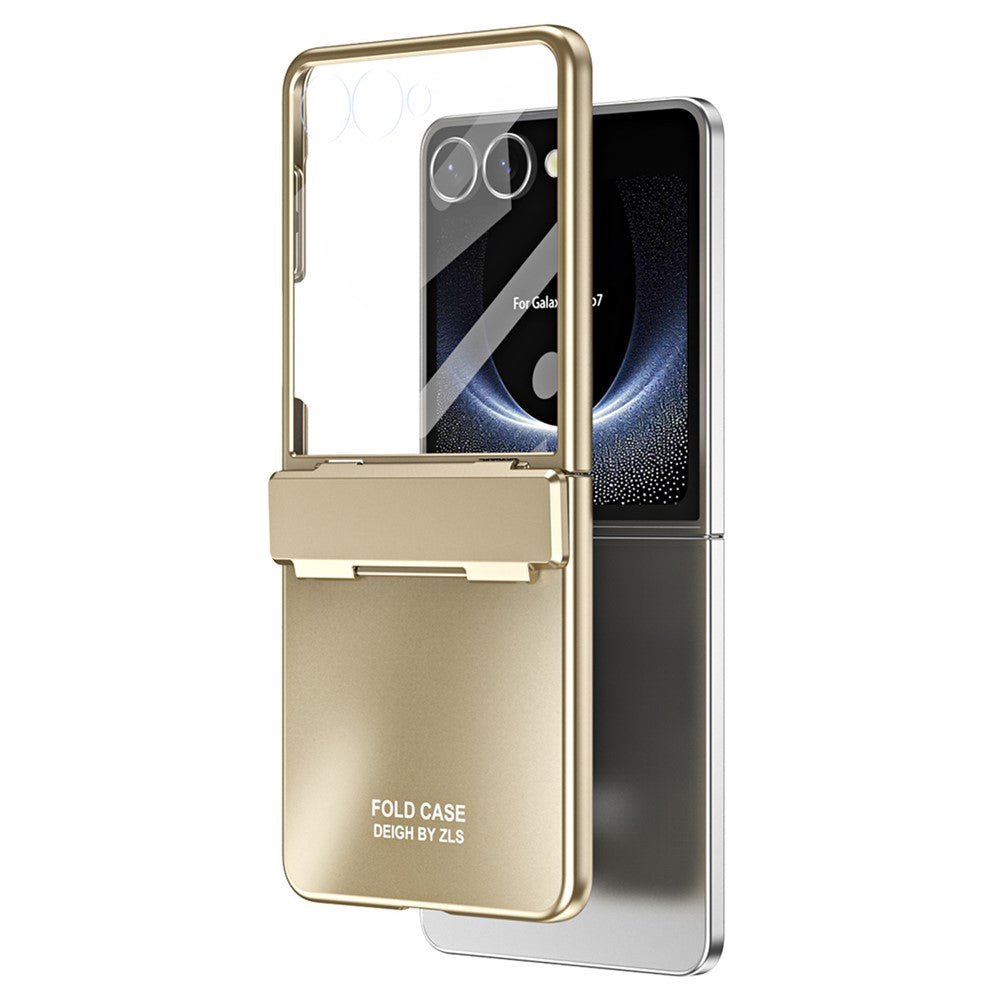 For Samsung Galaxy Z Flip7 5G Case Electroplating Hard PC Protective Phone Cover with Screen Protector - Gold