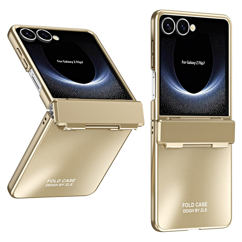 For Samsung Galaxy Z Flip7 5G Case Electroplating Hard PC Protective Phone Cover with Screen Protector - Gold
