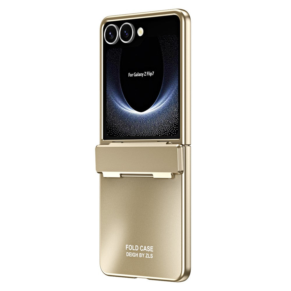 For Samsung Galaxy Z Flip7 5G Case Electroplating Hard PC Protective Phone Cover with Screen Protector - Gold
