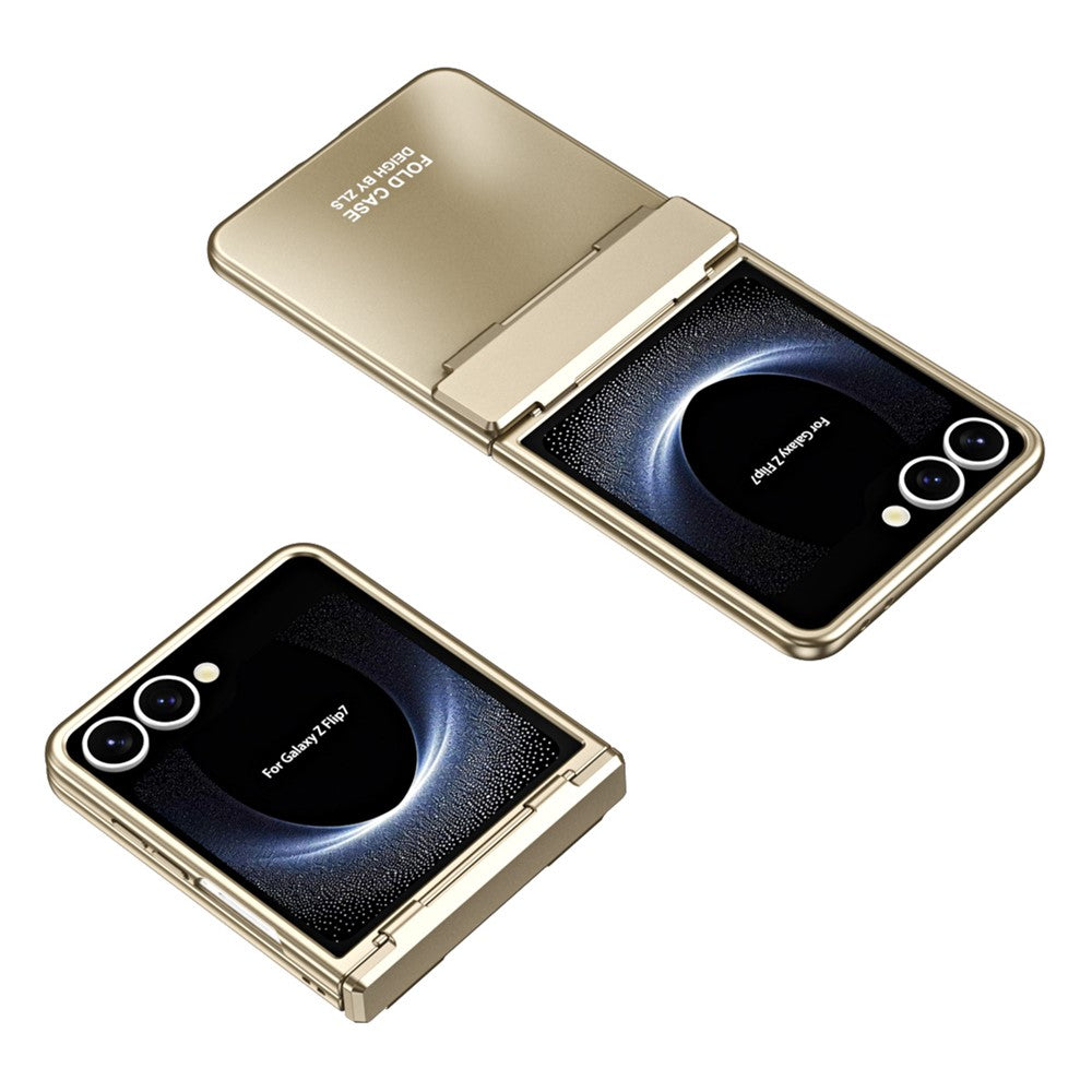 For Samsung Galaxy Z Flip7 5G Case Electroplating Hard PC Protective Phone Cover with Screen Protector - Gold