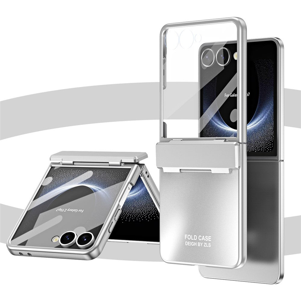 For Samsung Galaxy Z Flip7 5G Case Electroplating Hard PC Protective Phone Cover with Screen Protector - Silver