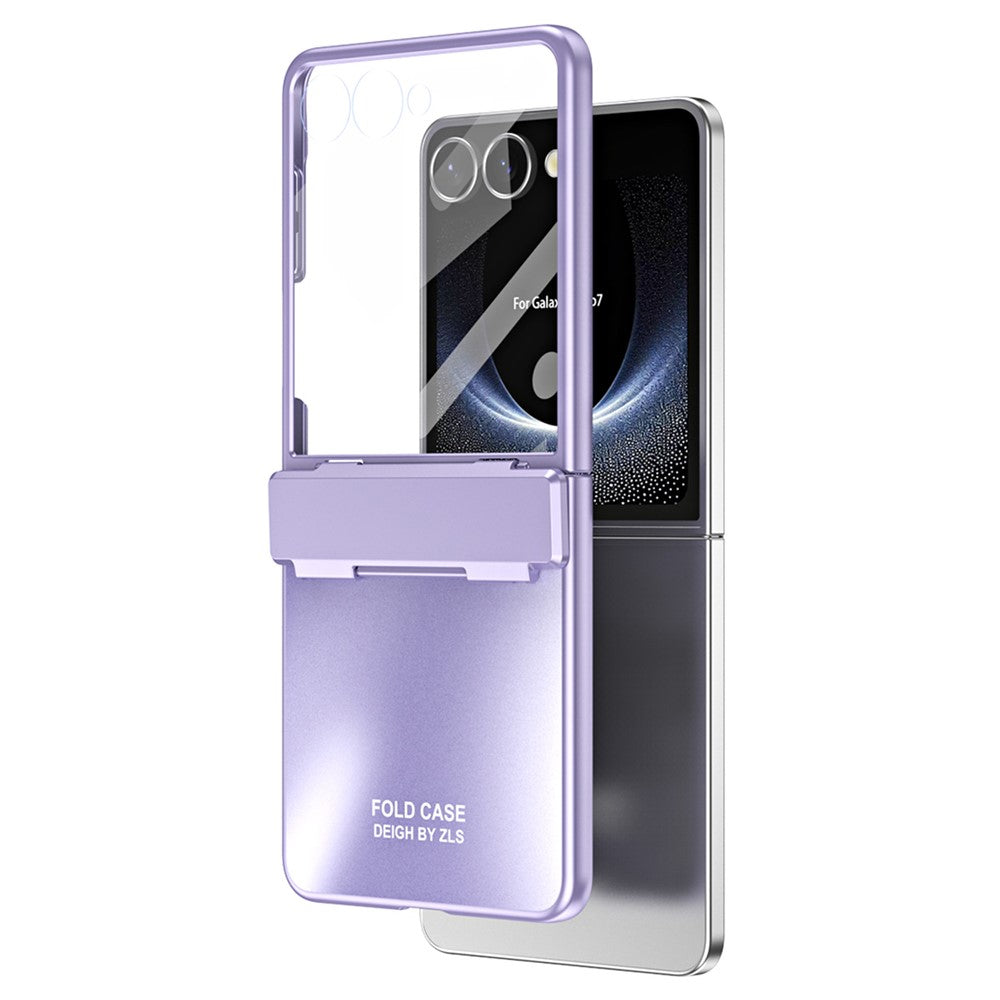 For Samsung Galaxy Z Flip7 5G Case Electroplating Hard PC Protective Phone Cover with Screen Protector - Purple