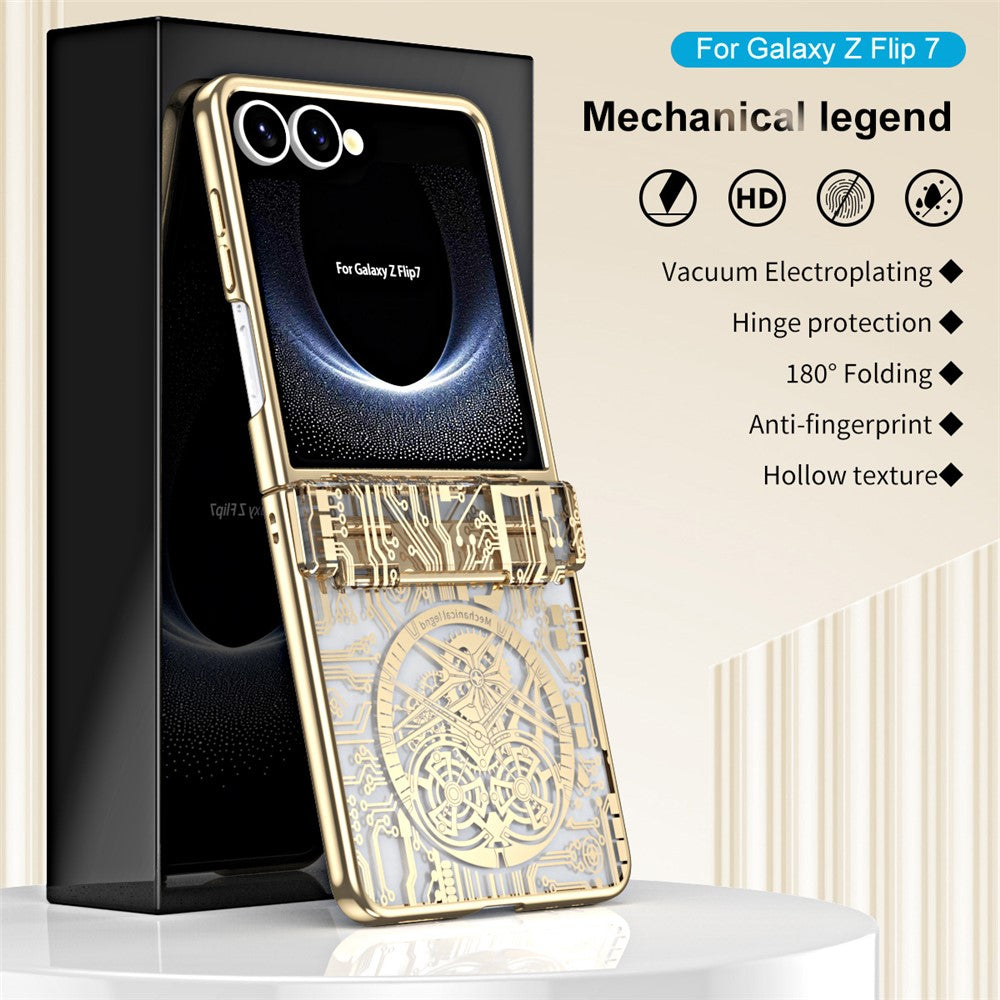 For Samsung Galaxy Z Flip7 5G Case Mechanical Legend Electroplating PC Phone Cover - Gold