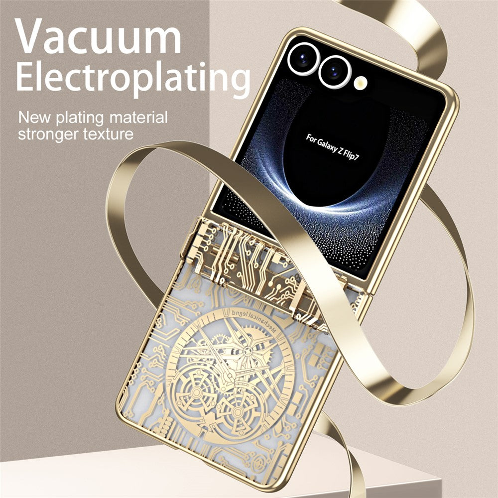 For Samsung Galaxy Z Flip7 5G Case Mechanical Legend Electroplating PC Phone Cover - Gold