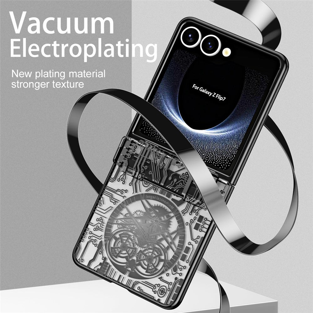 For Samsung Galaxy Z Flip7 5G Case Mechanical Legend Electroplating PC Phone Cover - Black