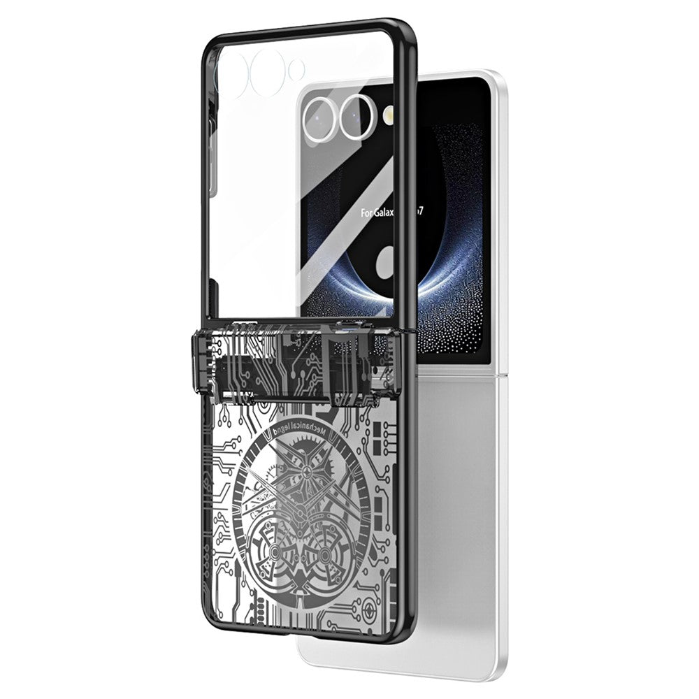 For Samsung Galaxy Z Flip7 5G Case Mechanical Legend Electroplating PC Phone Cover with Rear Screen Film - Black