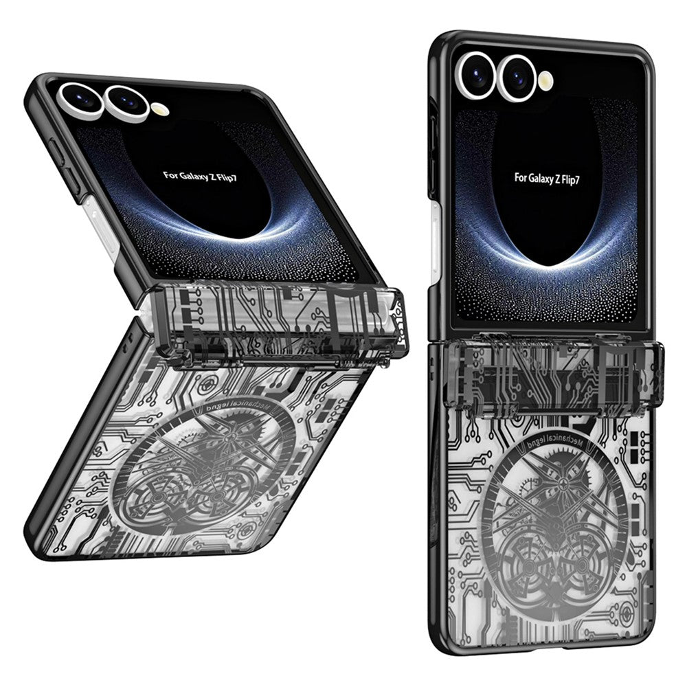For Samsung Galaxy Z Flip7 5G Case Mechanical Legend Electroplating PC Phone Cover with Rear Screen Film - Black