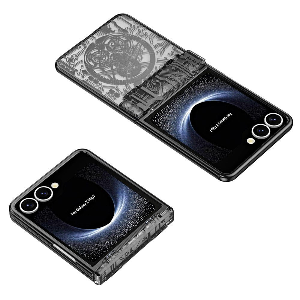 For Samsung Galaxy Z Flip7 5G Case Mechanical Legend Electroplating PC Phone Cover with Rear Screen Film - Black