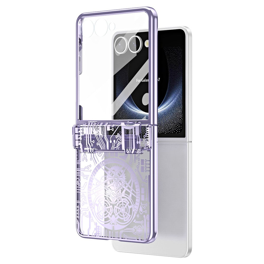 For Samsung Galaxy Z Flip7 5G Case Mechanical Legend Electroplating PC Phone Cover with Rear Screen Film - Purple