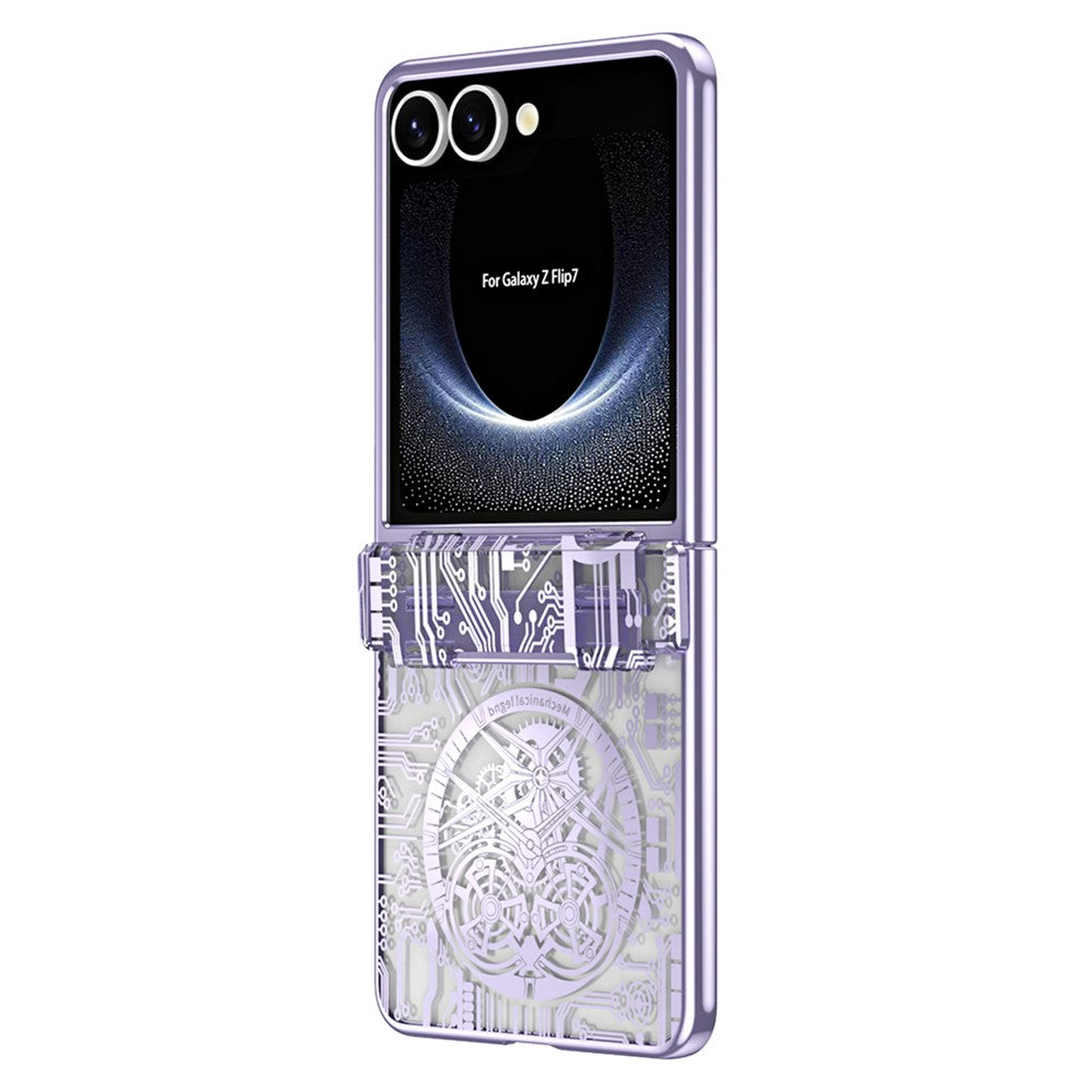 For Samsung Galaxy Z Flip7 5G Case Mechanical Legend Electroplating PC Phone Cover with Rear Screen Film - Purple