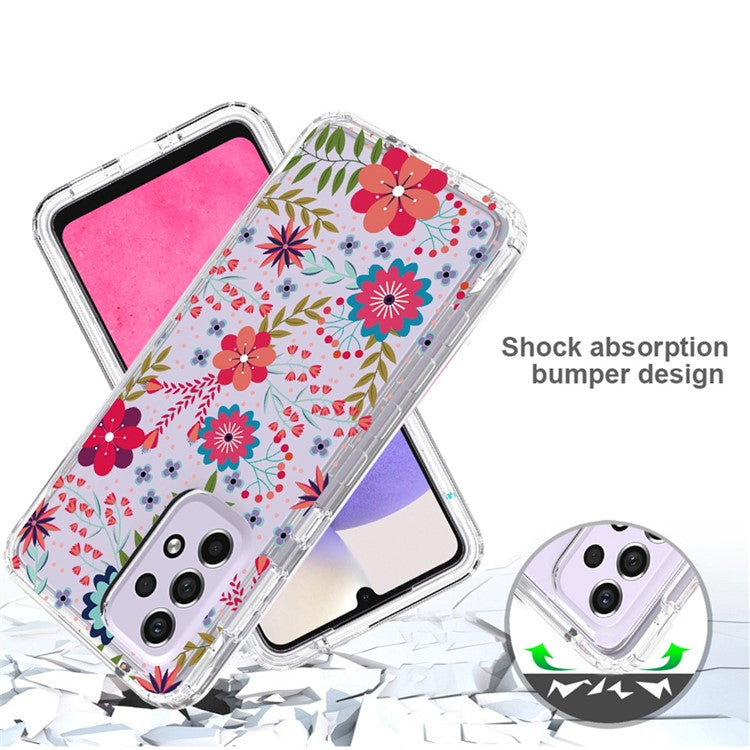 For Samsung Galaxy A33 5G PC Frame + TPU Cover Detachable 2-in-1 Pattern Printing Clear Cellphone Protective Case - Flower and Leaf