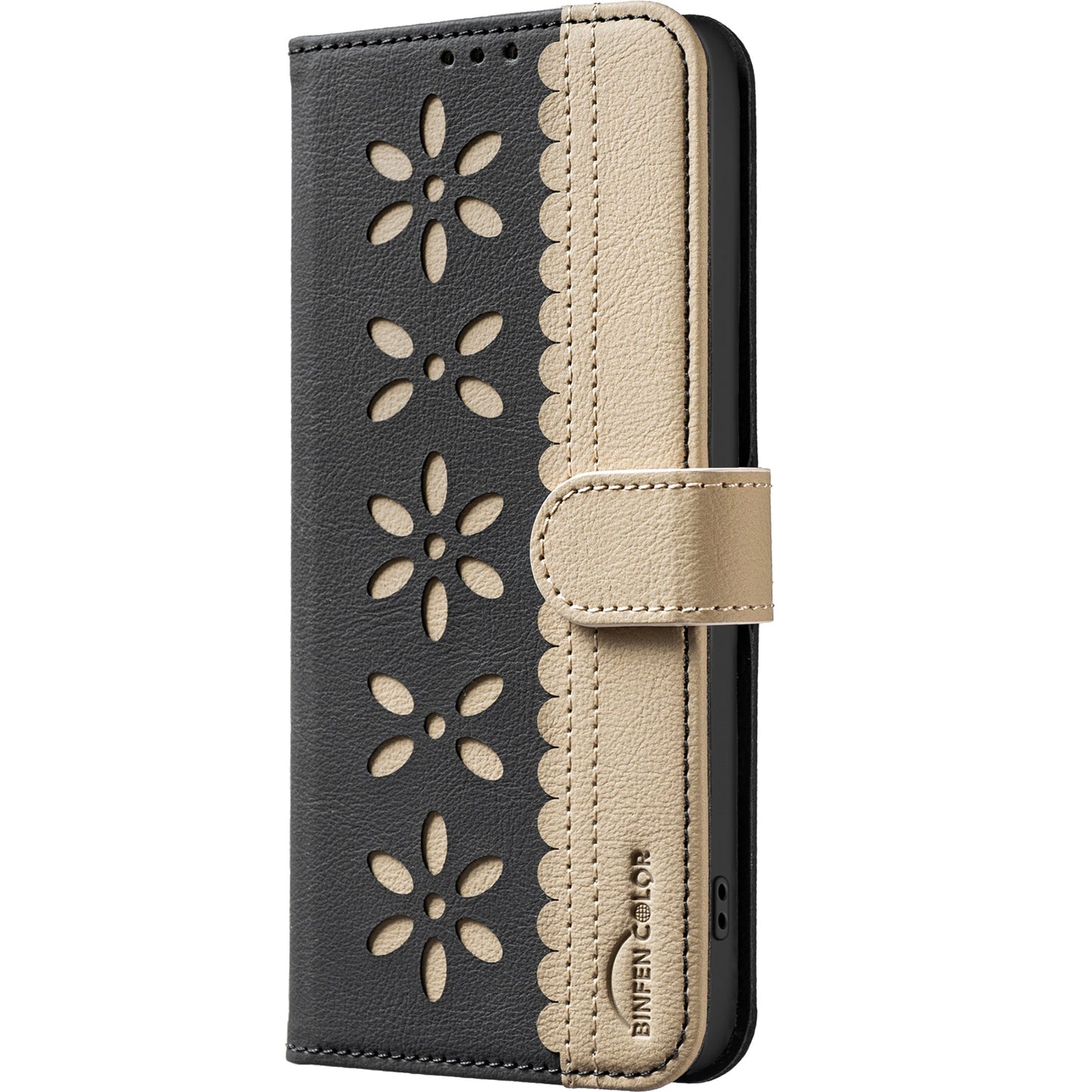 For Oppo Reno13 F 5G Leather Case BINFEN COLOR BF36 Floral Pattern Phone Cover RFID Blocking Wallet Stand - Black