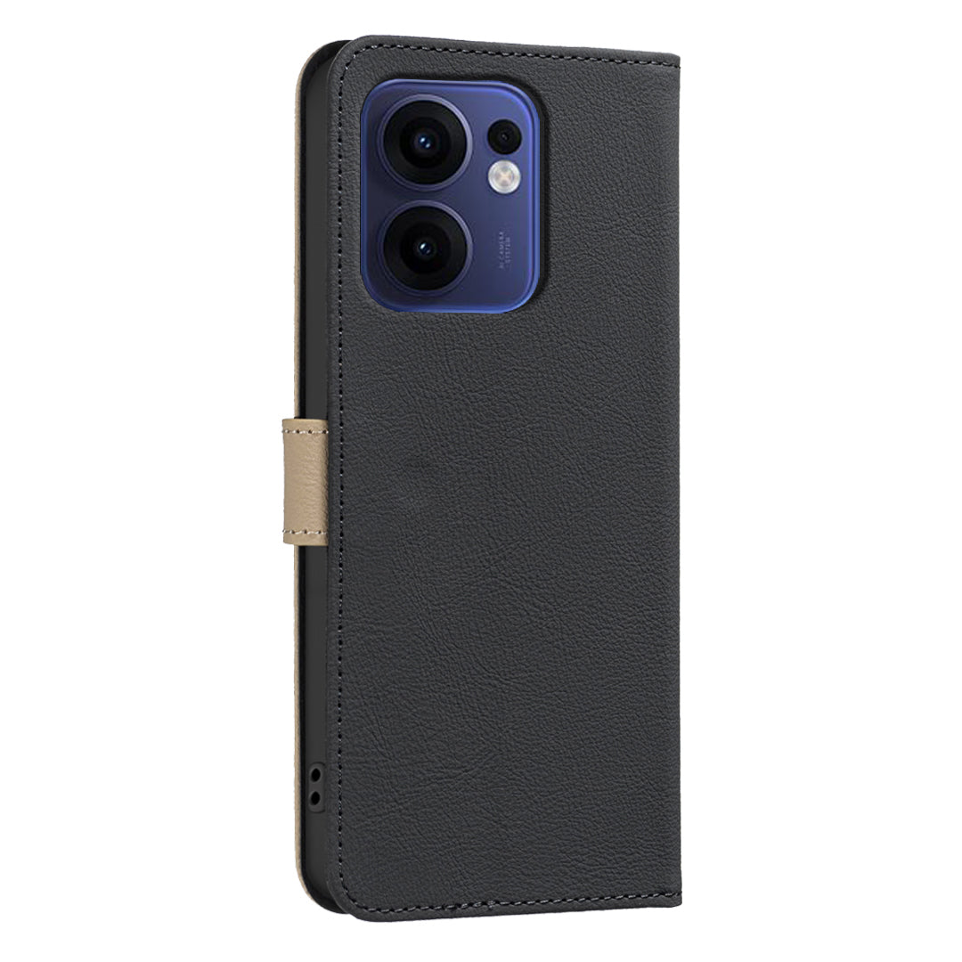 For Oppo Reno13 F 5G Leather Case BINFEN COLOR BF36 Floral Pattern Phone Cover RFID Blocking Wallet Stand - Black