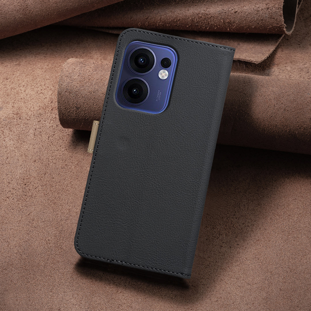 For Oppo Reno13 F 5G Leather Case BINFEN COLOR BF36 Floral Pattern Phone Cover RFID Blocking Wallet Stand - Black