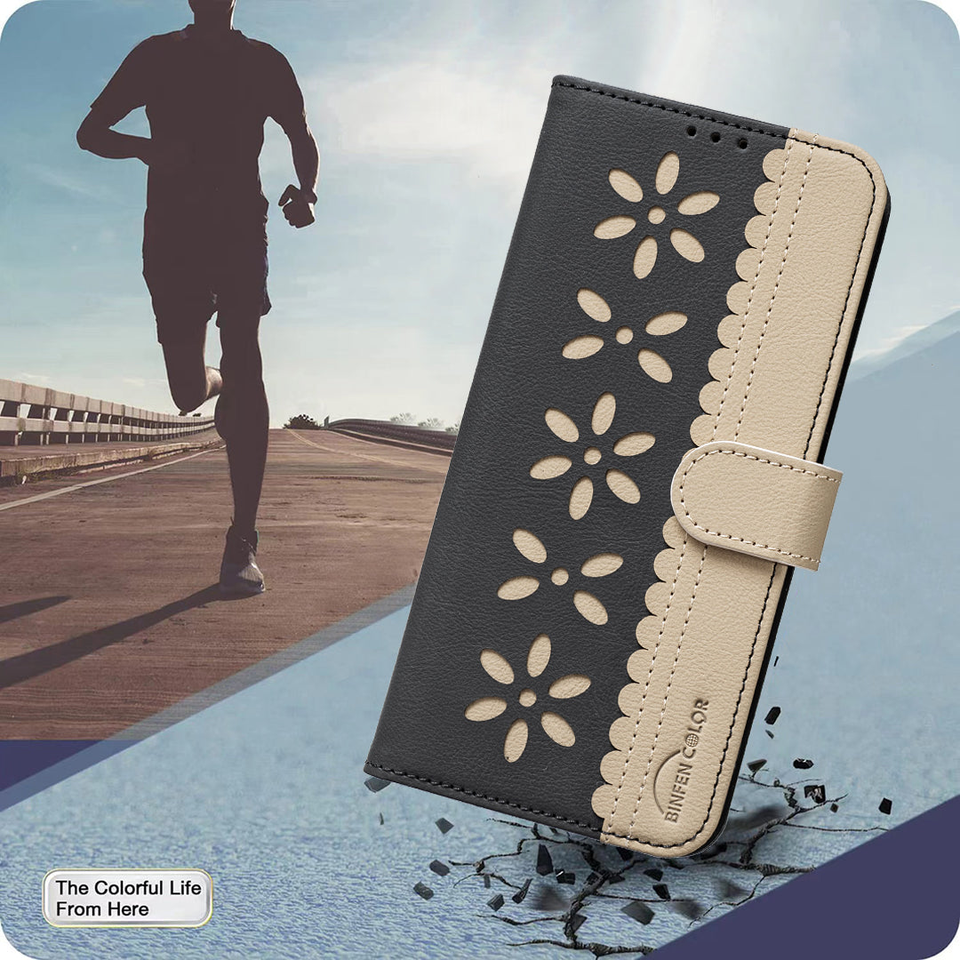 For Oppo Reno13 F 5G Leather Case BINFEN COLOR BF36 Floral Pattern Phone Cover RFID Blocking Wallet Stand - Black
