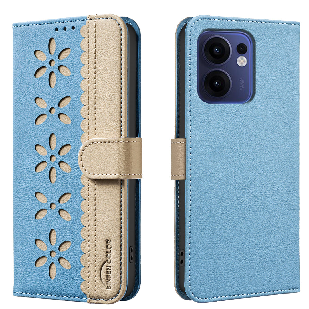 For Oppo Reno13 F 5G Leather Case BINFEN COLOR BF36 Floral Pattern Phone Cover RFID Blocking Wallet Stand - Baby Blue