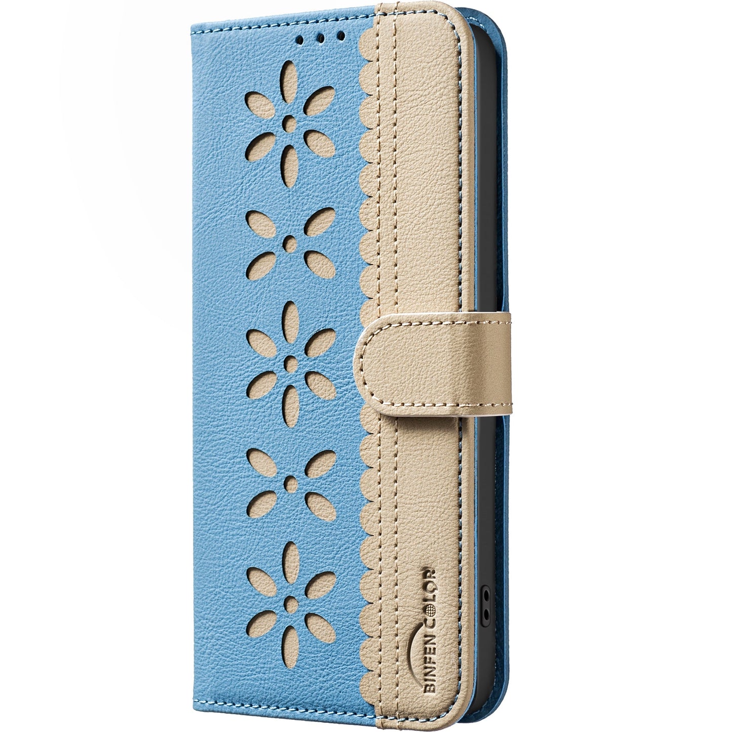 For Oppo Reno13 F 5G Leather Case BINFEN COLOR BF36 Floral Pattern Phone Cover RFID Blocking Wallet Stand - Baby Blue