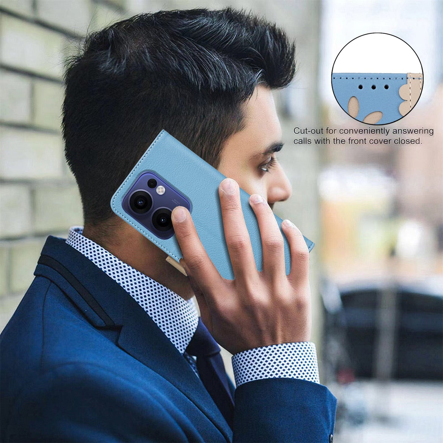 For Oppo Reno13 F 5G Leather Case BINFEN COLOR BF36 Floral Pattern Phone Cover RFID Blocking Wallet Stand - Baby Blue