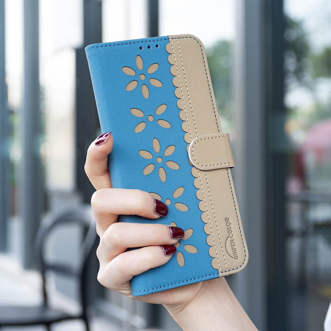 For Oppo Reno13 F 5G Leather Case BINFEN COLOR BF36 Floral Pattern Phone Cover RFID Blocking Wallet Stand - Baby Blue