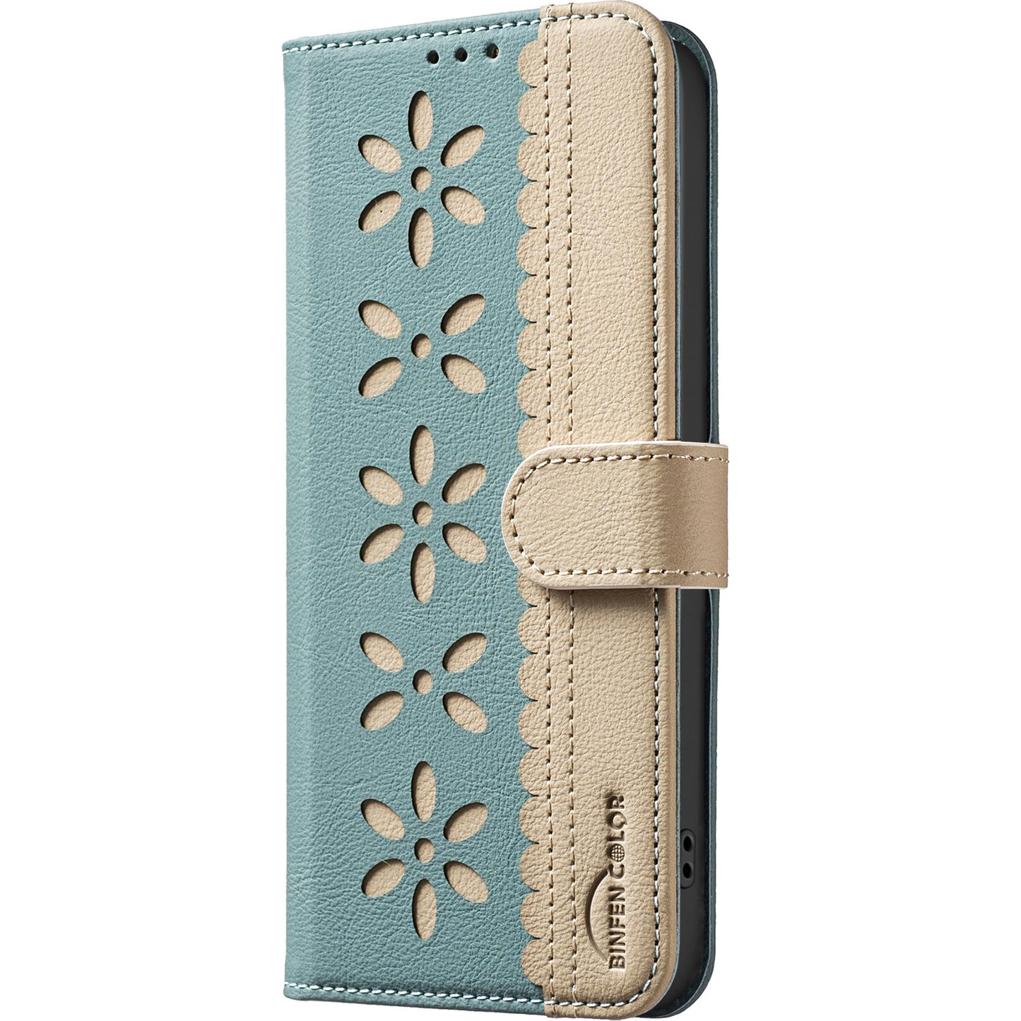 For Oppo Reno13 F 5G Leather Case BINFEN COLOR BF36 Floral Pattern Phone Cover RFID Blocking Wallet Stand - Green