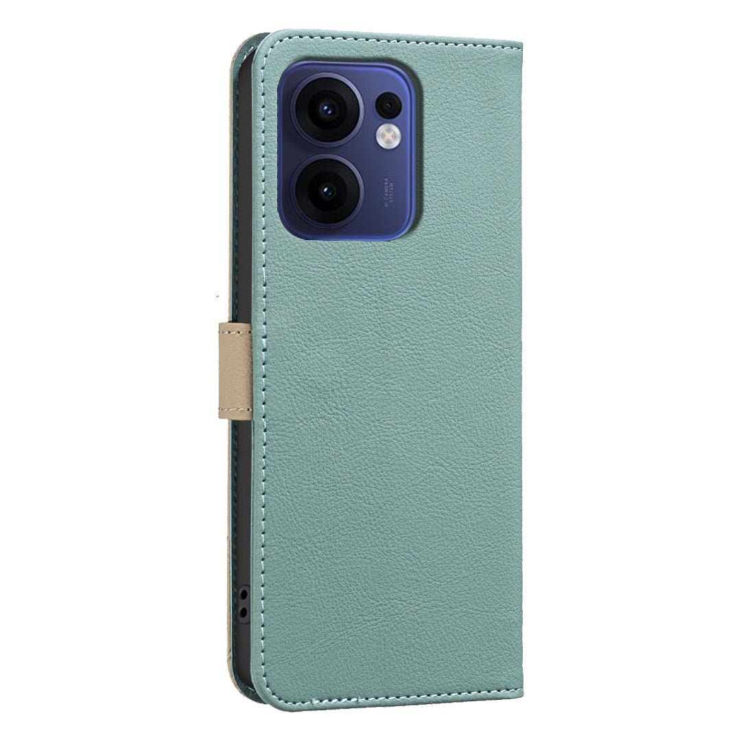 For Oppo Reno13 F 5G Leather Case BINFEN COLOR BF36 Floral Pattern Phone Cover RFID Blocking Wallet Stand - Green