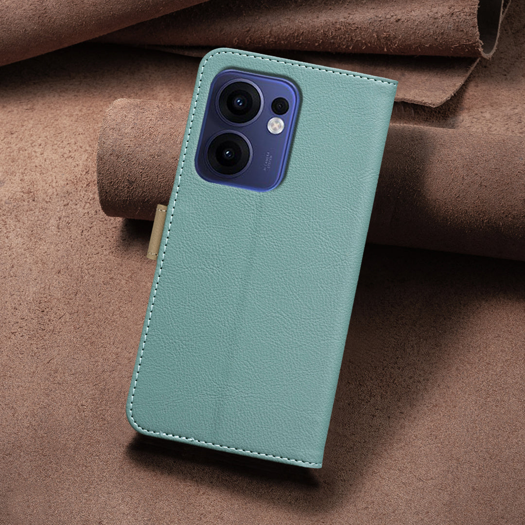 For Oppo Reno13 F 5G Leather Case BINFEN COLOR BF36 Floral Pattern Phone Cover RFID Blocking Wallet Stand - Green