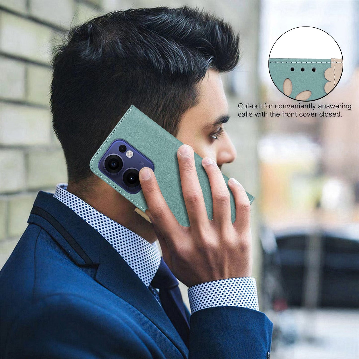 For Oppo Reno13 F 5G Leather Case BINFEN COLOR BF36 Floral Pattern Phone Cover RFID Blocking Wallet Stand - Green