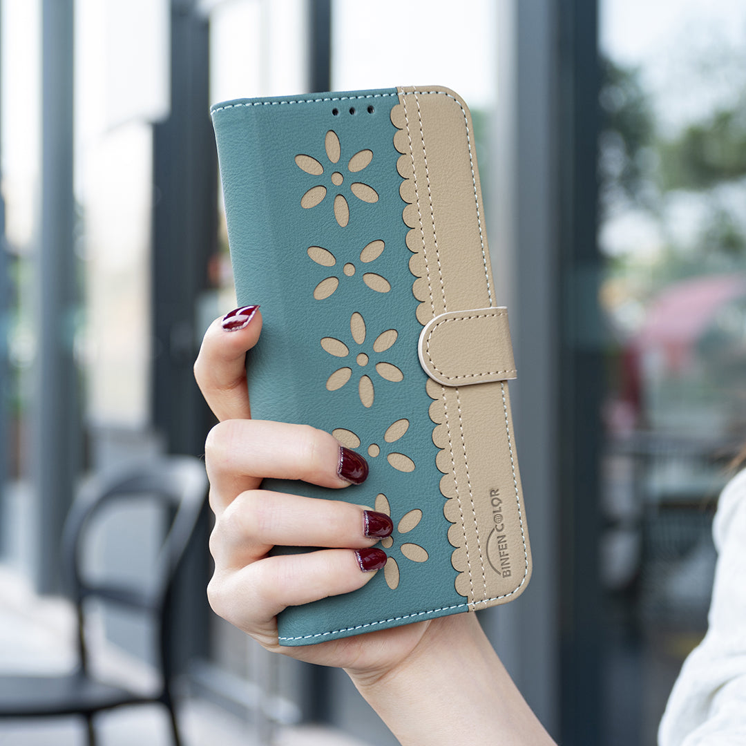 For Oppo Reno13 F 5G Leather Case BINFEN COLOR BF36 Floral Pattern Phone Cover RFID Blocking Wallet Stand - Green