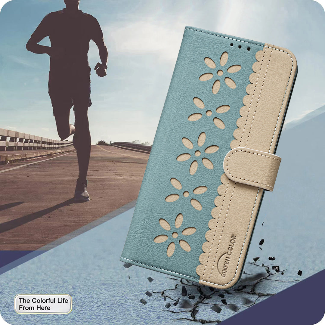 For Oppo Reno13 F 5G Leather Case BINFEN COLOR BF36 Floral Pattern Phone Cover RFID Blocking Wallet Stand - Green
