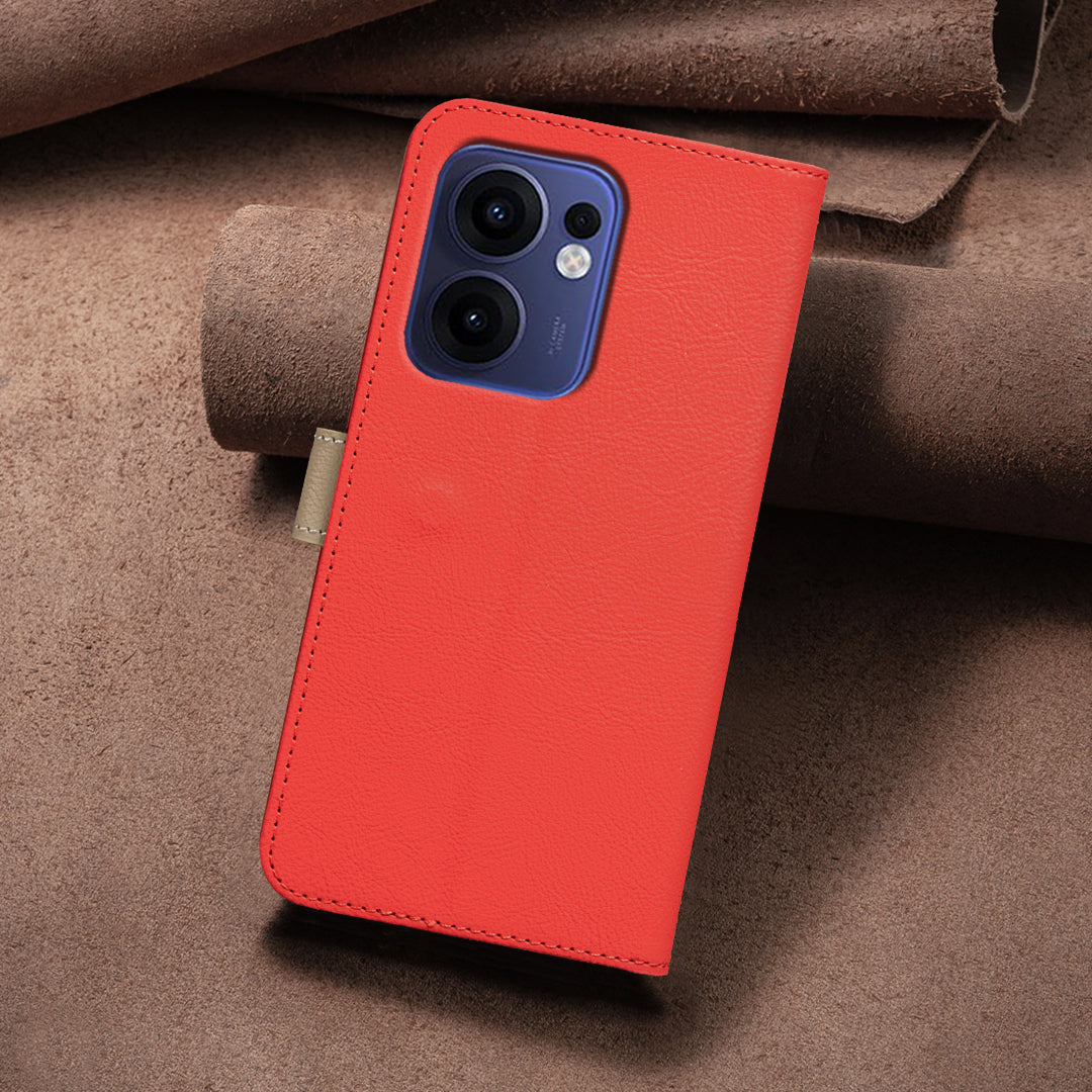 For Oppo Reno13 F 5G Leather Case BINFEN COLOR BF36 Floral Pattern Phone Cover RFID Blocking Wallet Stand - Red